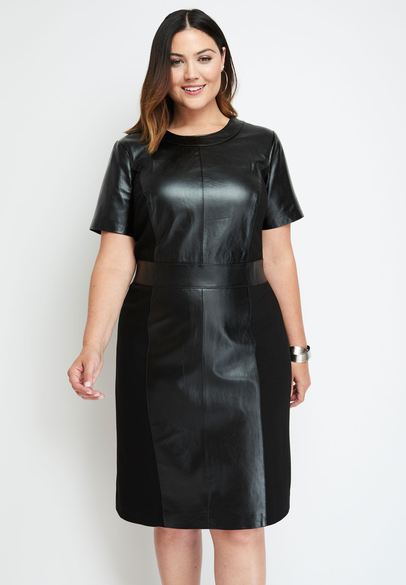 Leather Ponte Sheath Dress | Jessica London