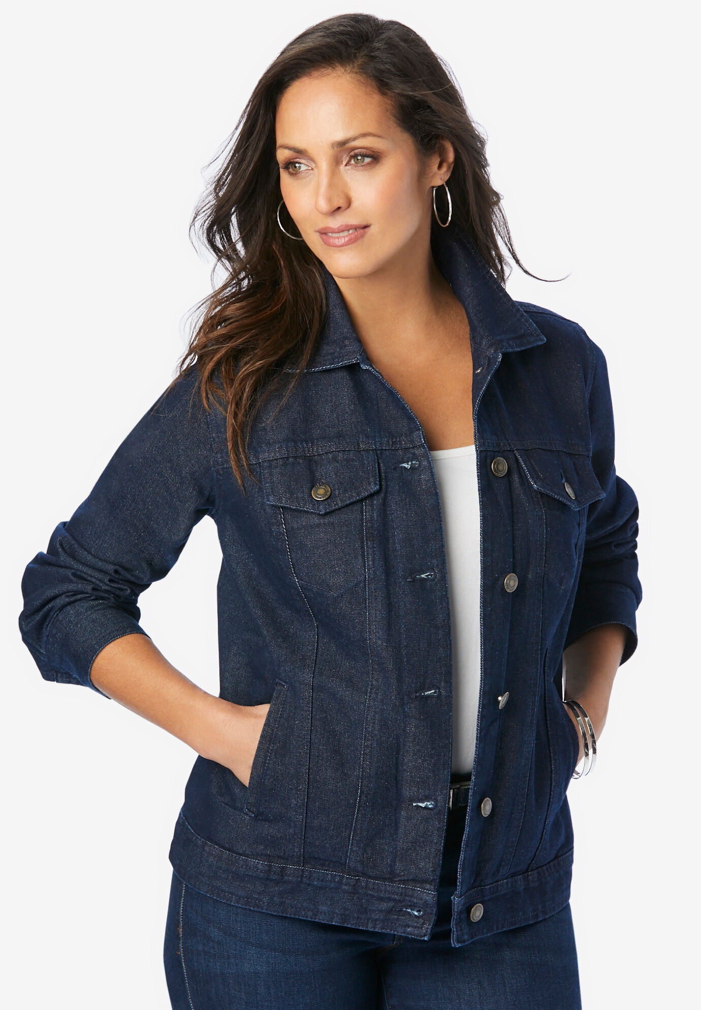 women's plus size long denim jacket