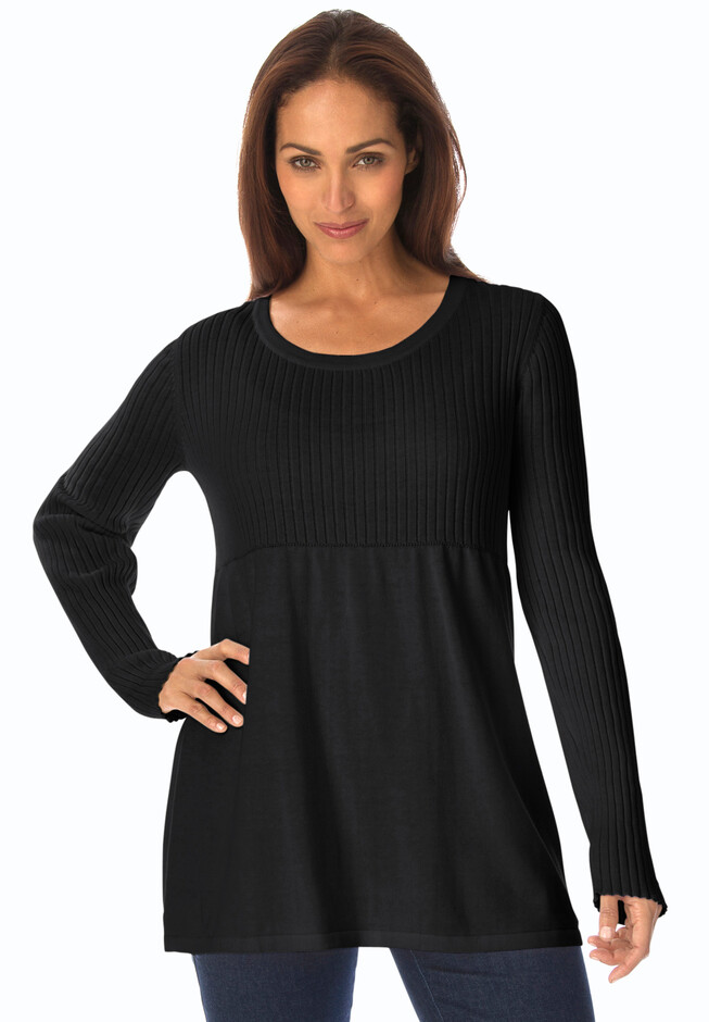 Ribbed Baby Doll Tunic Sweater | Jessica London