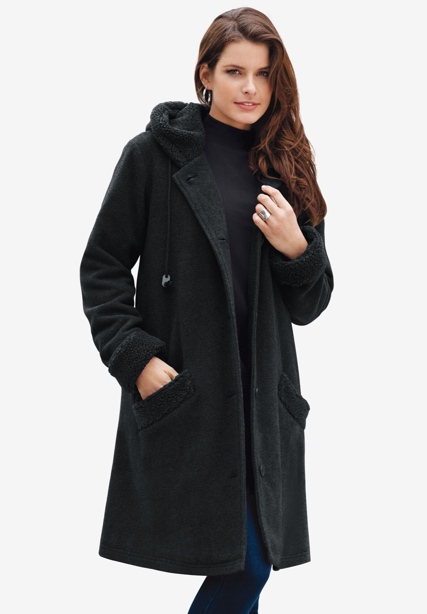 Cozy fleece hooded 2025 button coat