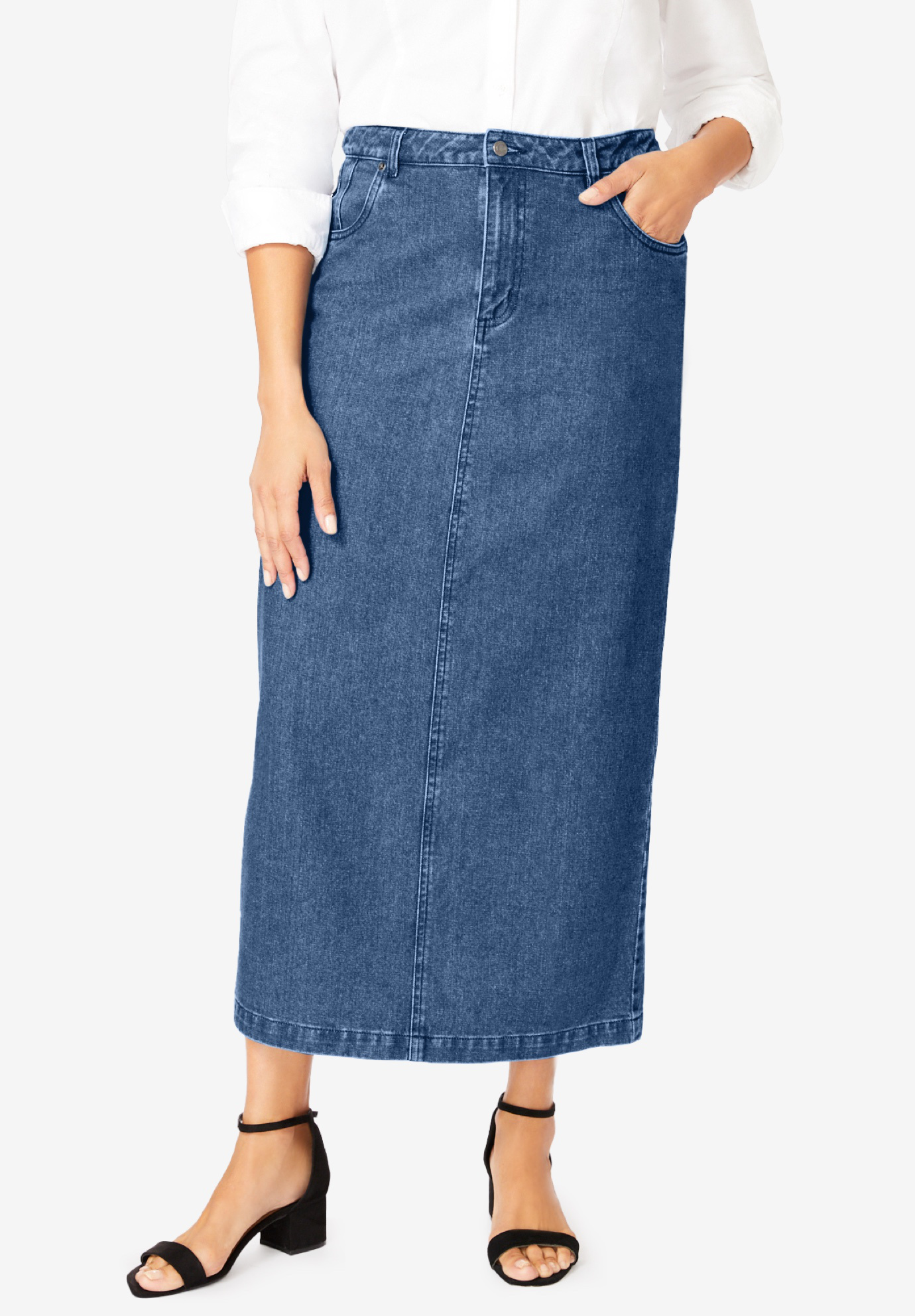 Classic Cotton Denim Long Skirt | Jessica London