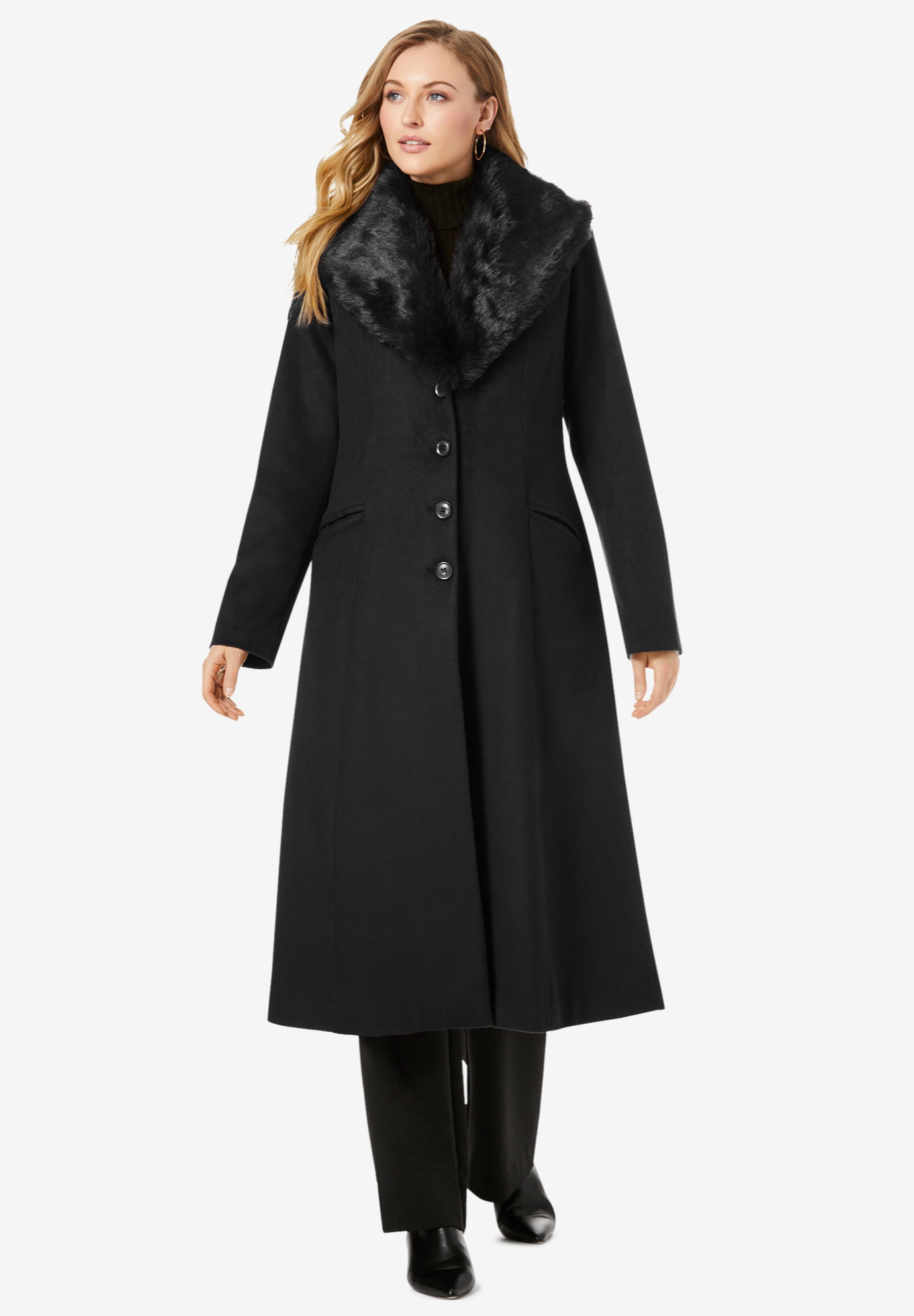 Long Wool Blend Coat With Faux Fur Collar Jessica London 4505