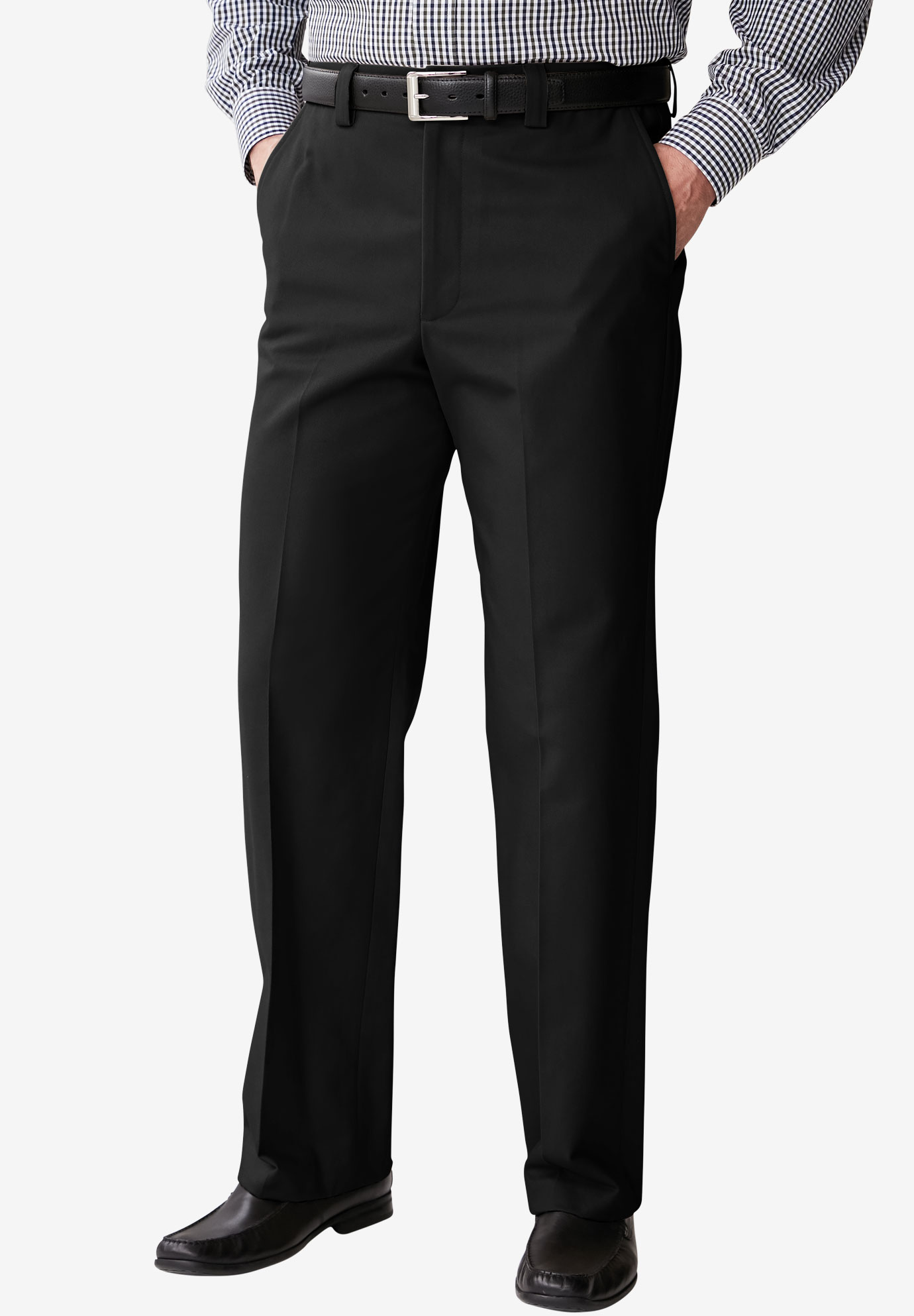 Relaxed Fit Wrinkle-Free Full Elastic Plain Front Pants | Jessica London
