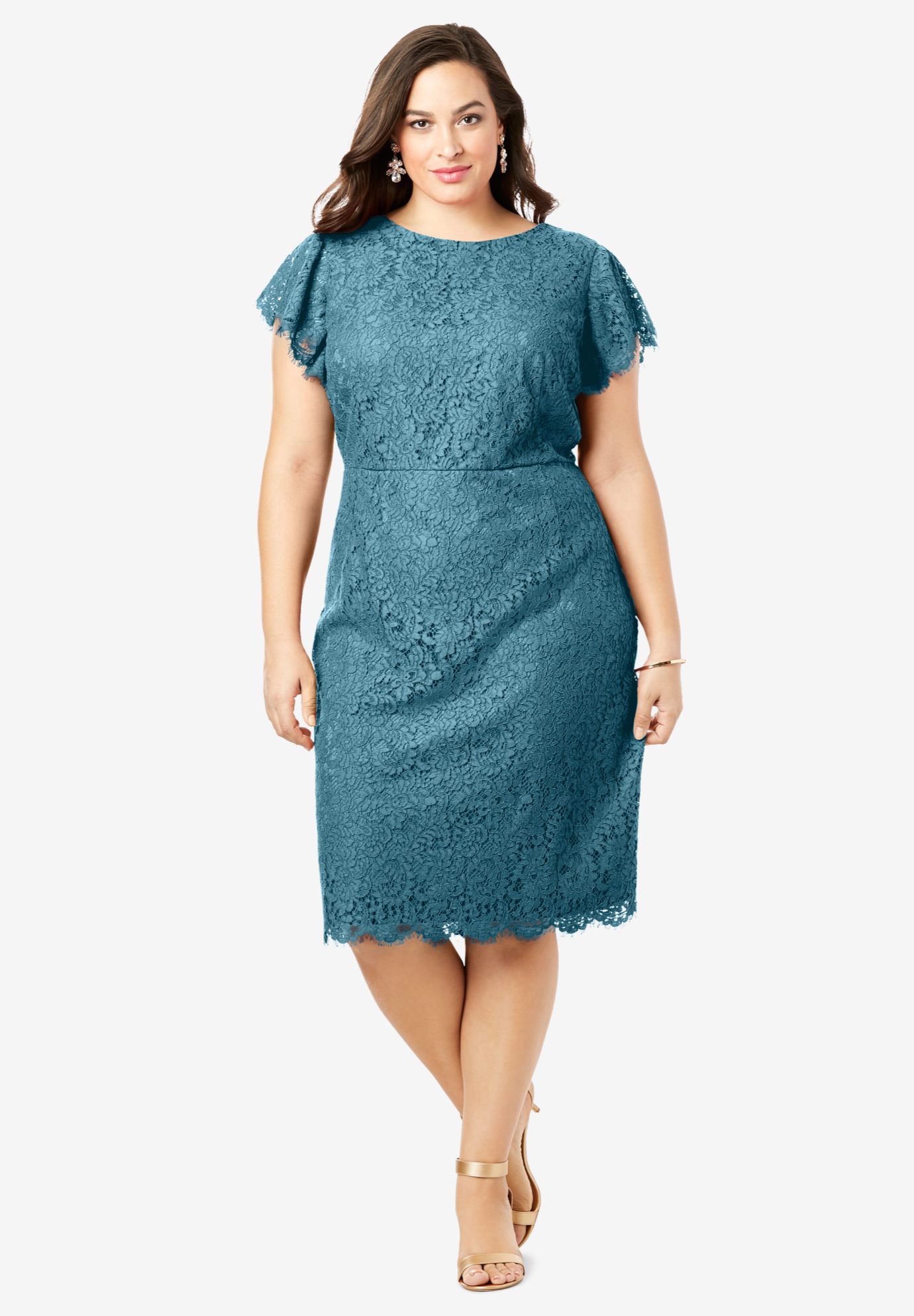 Lace Sheath Dress with Flutter Sleeves | Jessica London