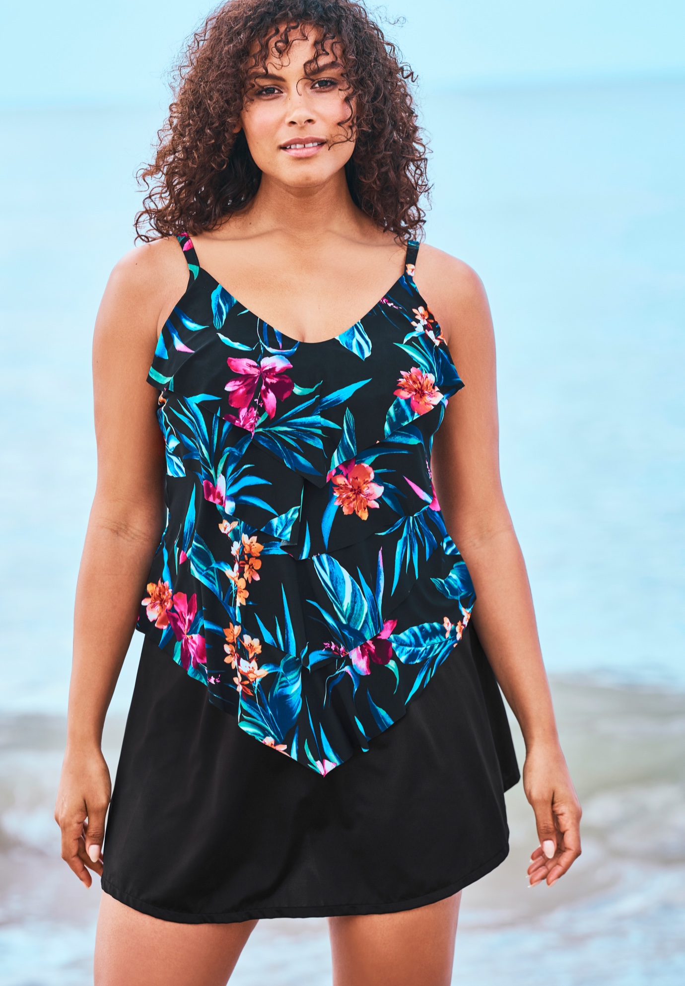 V-Neck Tiered Tankini by Trimshaper by Miraclebrand®.| Plus Size ...