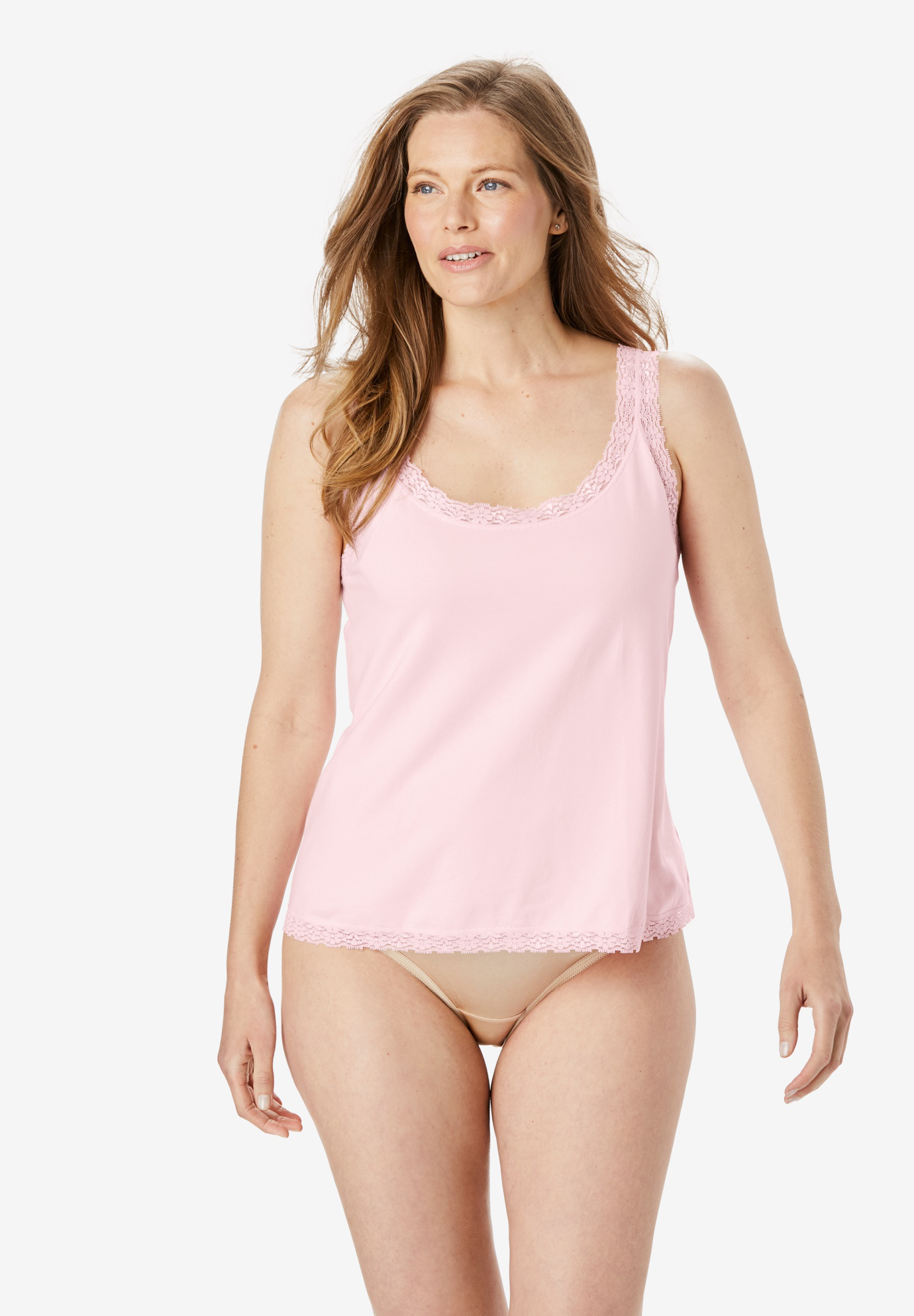 Lace Trimmed Stretch Cotton Camisole By Comfort Choice® Jessica London 