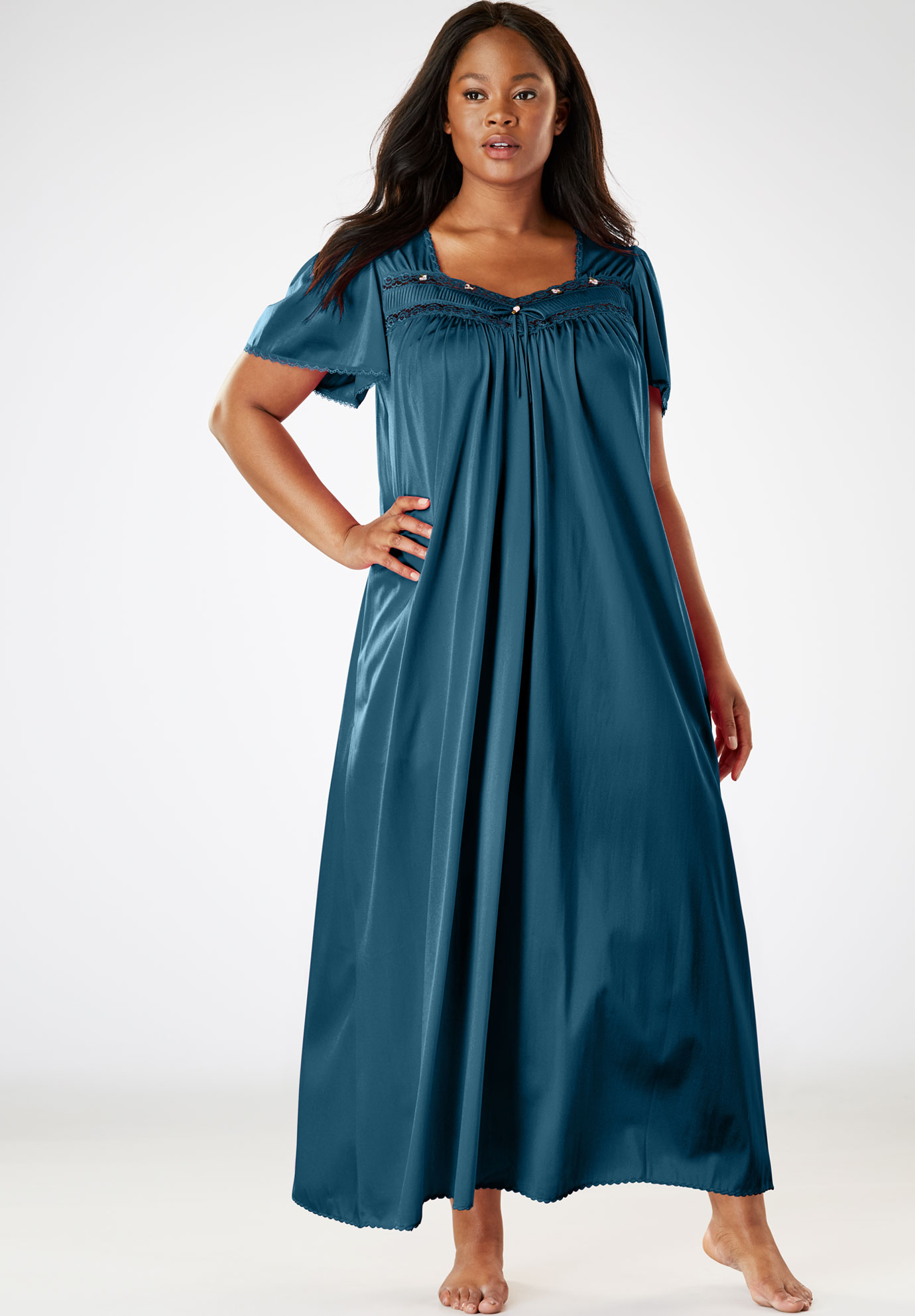 Long Silky Lace Trim Gown By Only Necessities® Plus Size Sleep