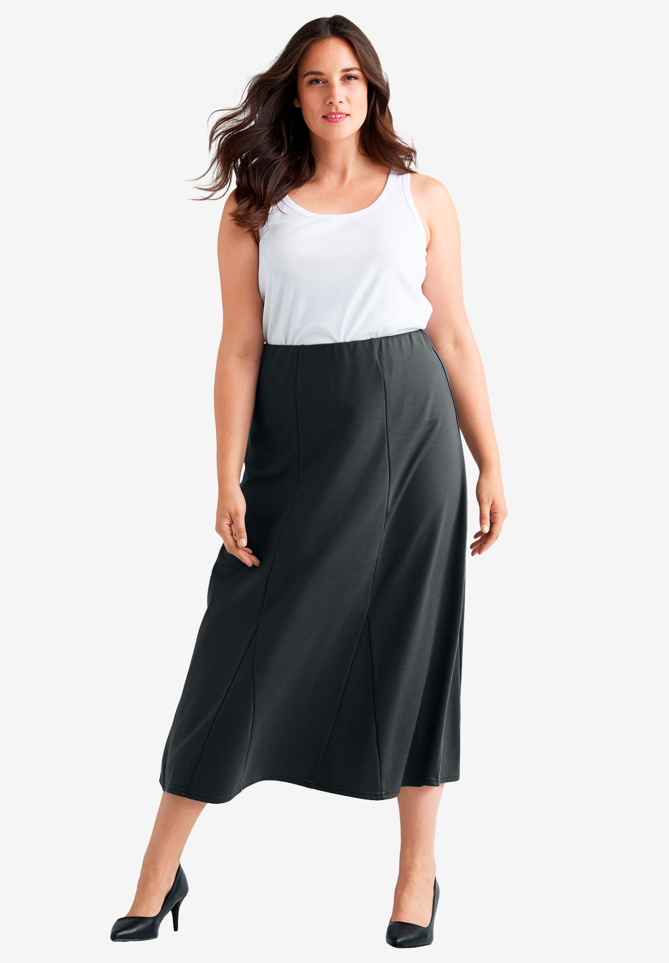 Flared Elastic Waist Skirt by ellosÂ®| Plus Size Skirts | Jessica London