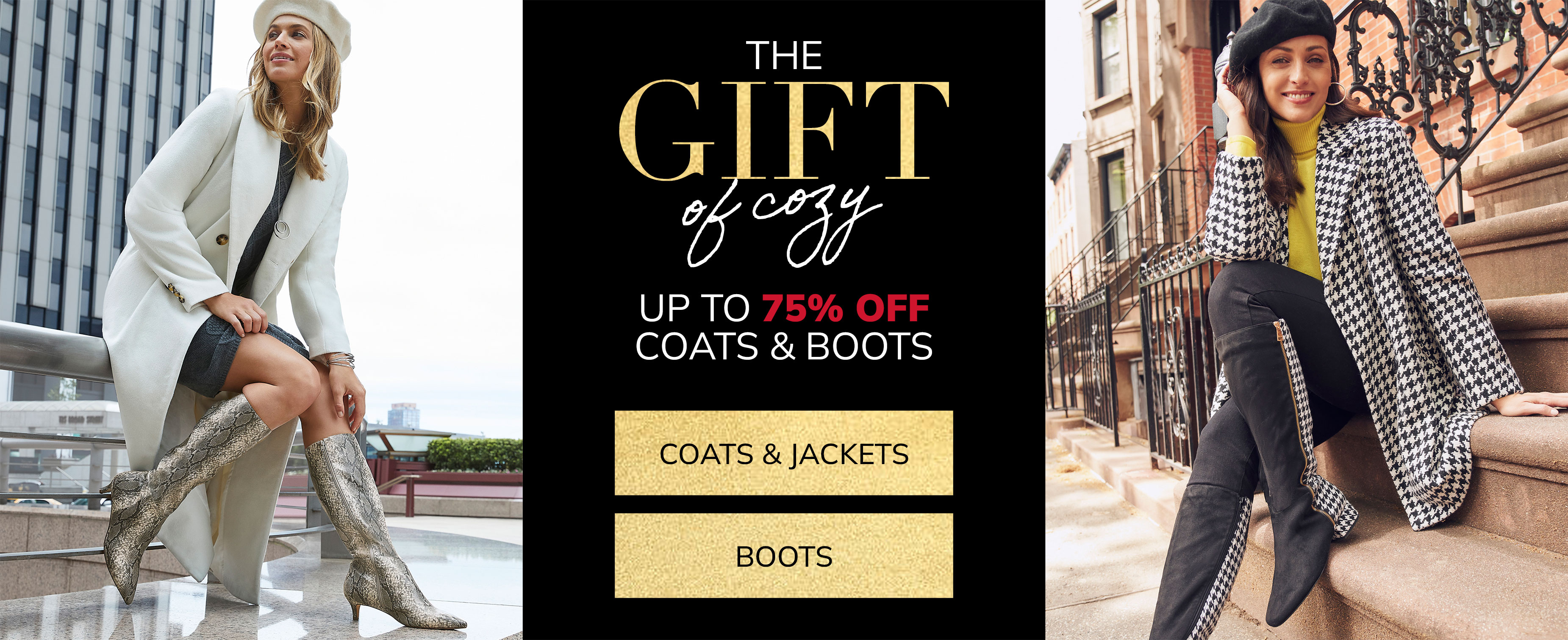 the gift of coxy up to 75% off coats and boots